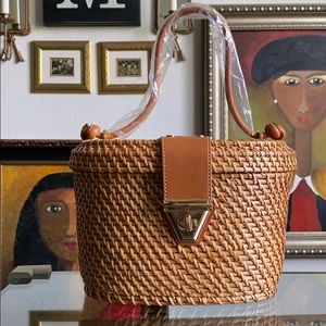 NWOT JMcLaughlin Wicker Bag with Leather Handle